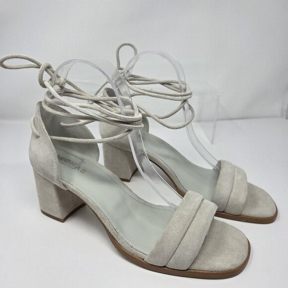 Alohas Dakota Sandals Womens 39 US 8 Block Heel Ankle Tie Color "Ice" Off White - Picture 5 of 10